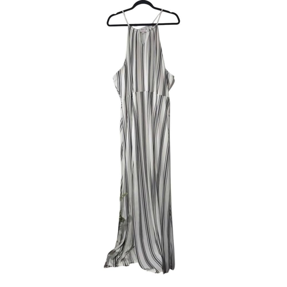 Candie’s 3X Black & White Striped Maxi Dress Keyhole Front Side Slits | Stretch